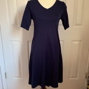 Isaac Mizrahi Live A-Line Dress Navy Blue 100% Cotton Knit XXS V-Neck